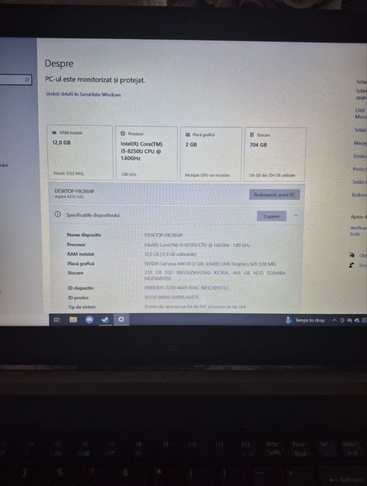 Vand Laptop Acer i5 12GB RAM SSD+HDD MX130 - functioneazã perfect!