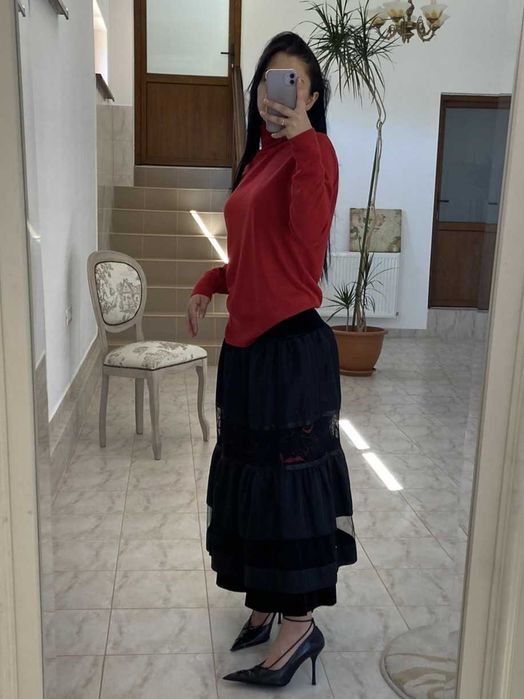 Fusta midi Agnes Toma - CU ETICHETA (catifea neagra si dantela)