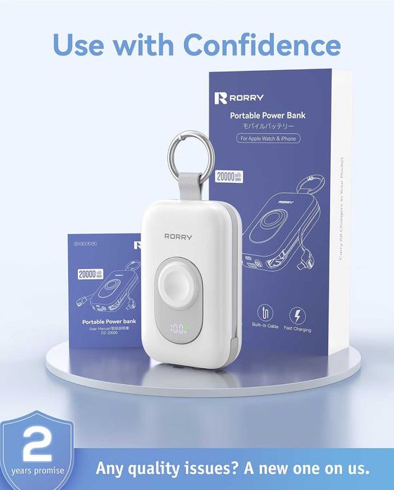 Мощна външна батерия RORRY CharmGo 20000mAh 30W PD – За iPhone, Apple Watch и iPad