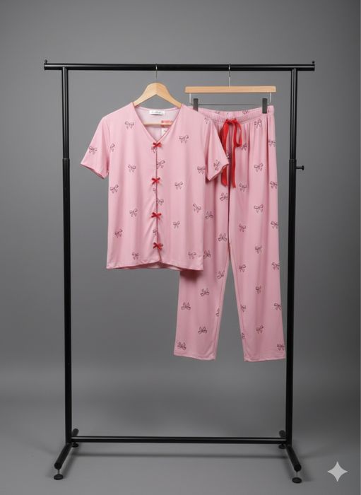 Pijama Damă - Roz cu Fundițe S M L XL 2XL