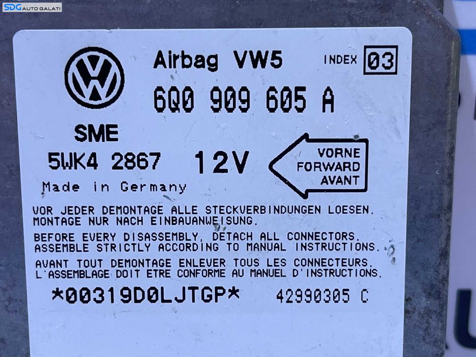 Unitate Modul Calculator Airbag Index 03 Volkswagen Golf 4 1998 - 2006 Cod 6Q0909605A [AV1303]