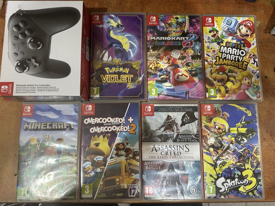Nintendo Switch V2 + Pro Controller + 7 игри + Калъф + Пълен комплект с всички аксесоари за модела