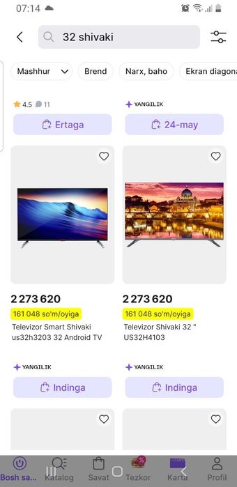 32 Shvaki Smart Tv sotiladi