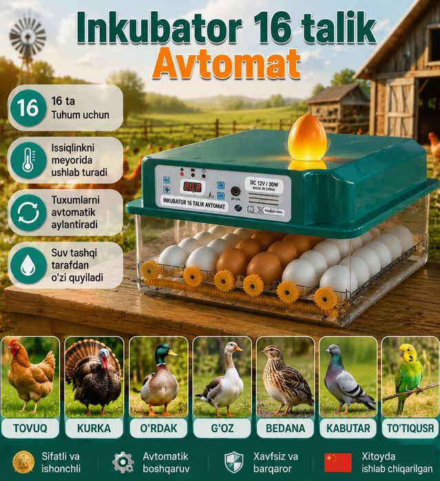 Inkubator Sotiladi Avtomat 16 talik Yengi