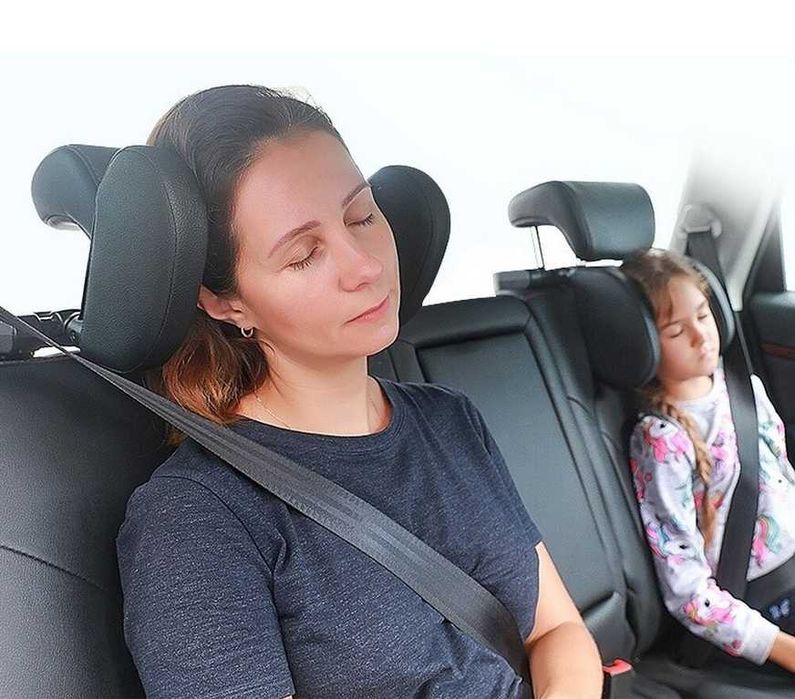 Кожена Регулируема автомобилна облегалка за глава и врат - Черна