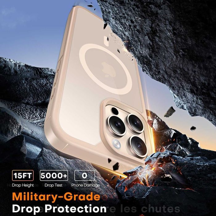 TAURI iPhone 16 Pro Max Husa Gold MagSafe Sticla Temperata Protectie 15FT Anti Soc Anti Zgarieturi