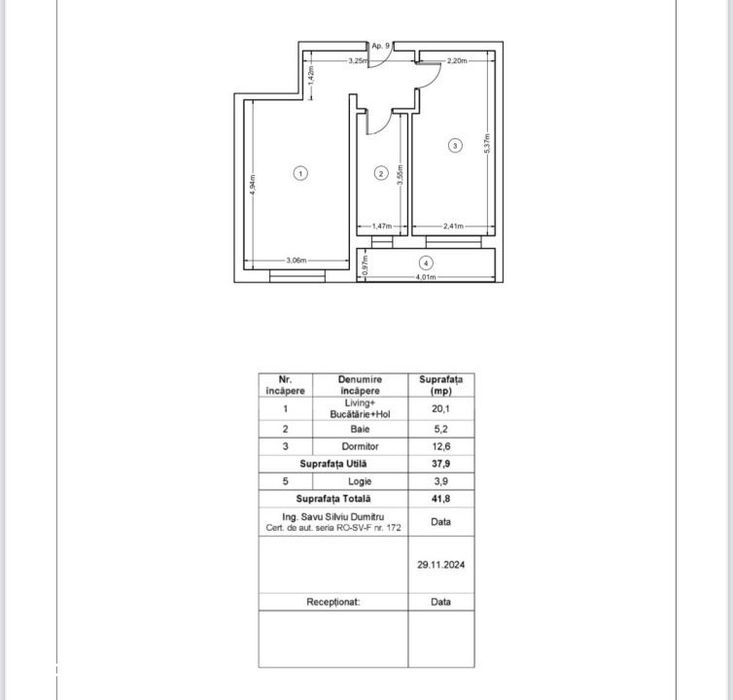 Apartament nou, 2 camere, 41,8 mp, Zona Ipotesti