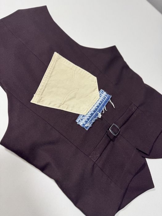 Vesta costum reworked patchwork & cream pocket burgundy & cream