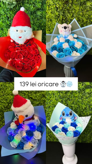 Cadou de craciun pentru iubita buchet trandafiri de sapun urs de plus