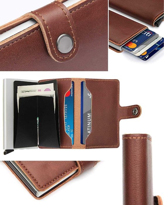 Portofel port card piele card holder cu protectie RFID