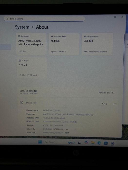 Vand Laptop HP Ryzen 3 5300U, 16GB DDR4, 512GB SSD