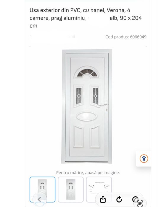 Usa exterior din PVC, cu panel, Verona, 4 camere, prag aluminiu, , alb, 90 x 204 cm