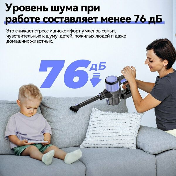 Беспроводной вертикальный пылесос мощный V70, 25000 Па, 2 в 1 пылесос