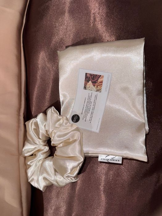 Копринен сатен кълъфка за възглавница и скрънч за коса