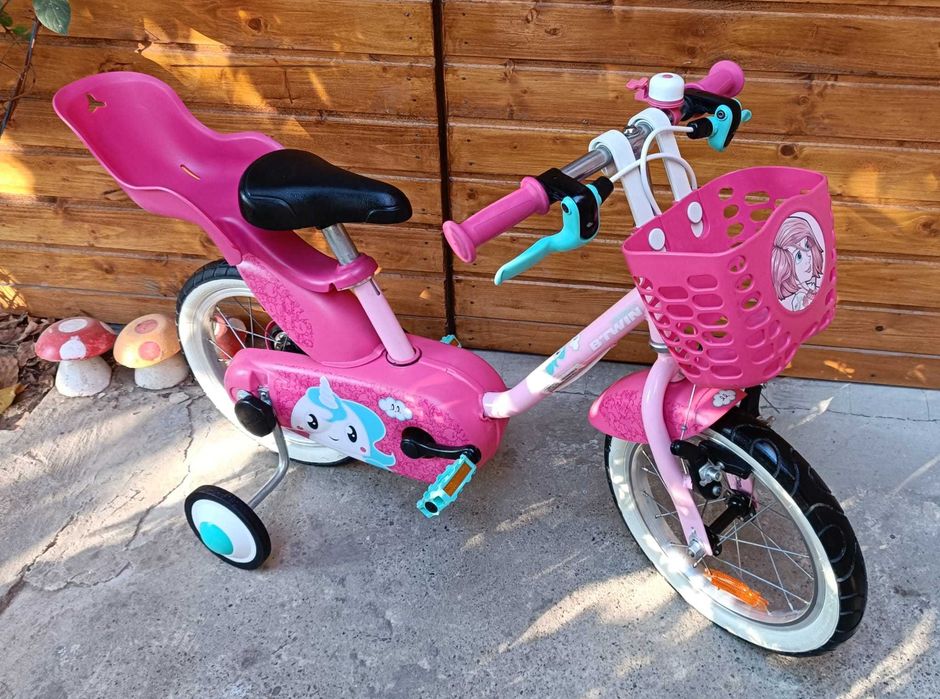 Bicicleta copii 3-5 ani,  de fete, roz, marca Btwin de 14 inch