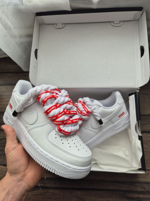 Nike Air Force 1 Low x Supreme White – Custom Rope Laces – Mărime 42
