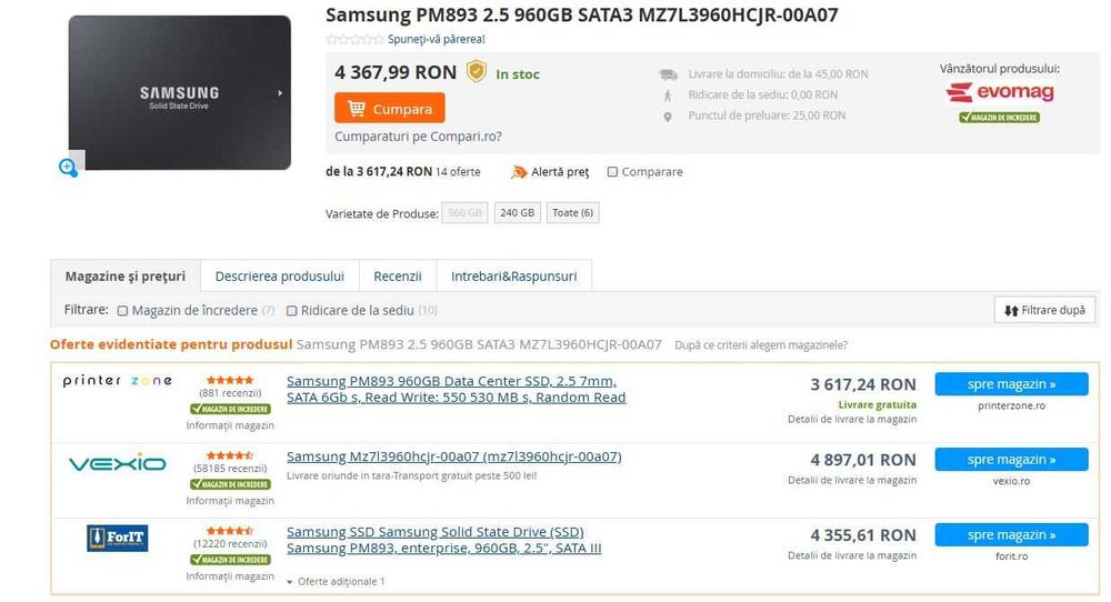 SSD Samsung PM893 Enterprise 2.5" 960GB DataCenter