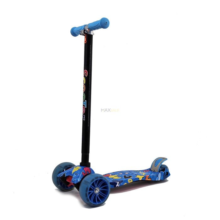 Детска триколка тротинетка синьо / многоцветно с 3 светещи колела