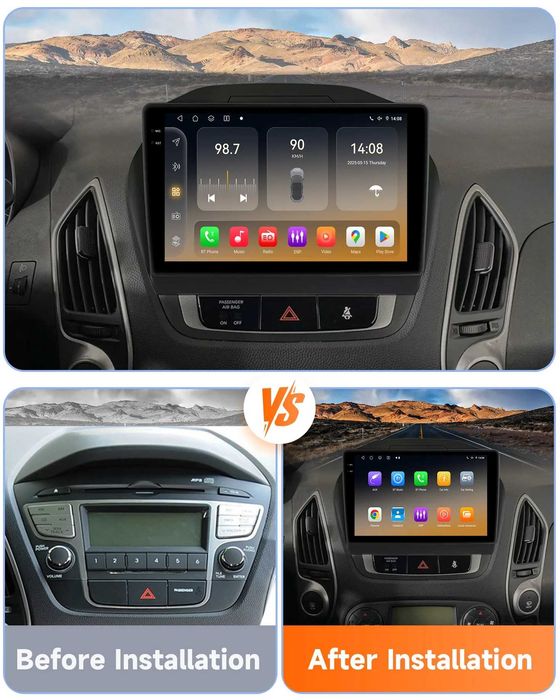 Мултимедия 10″ Android 14 за HYUNDAI TUCSON 2 IX35 CARPLAY навигация RDS DSP GPS