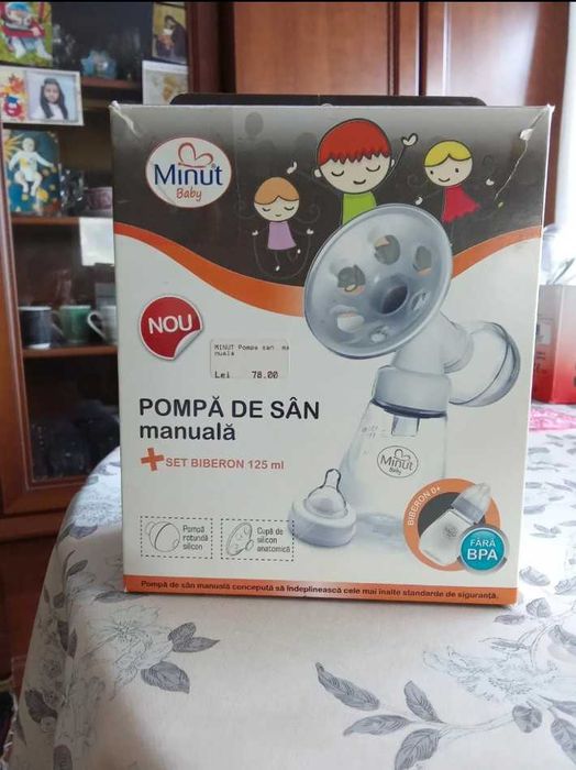 Pompă de sân manuală Minut Baby + Set Biberon 125ml
