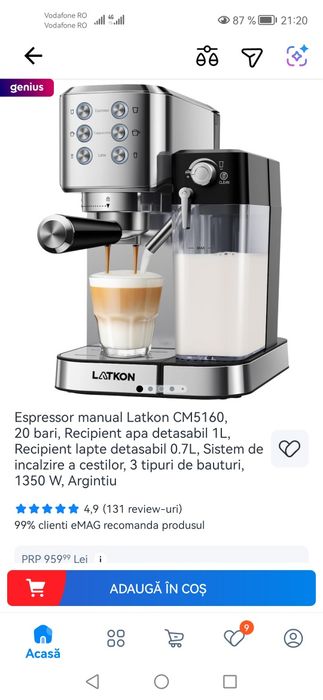 Espressor manual Latki, 20 bar