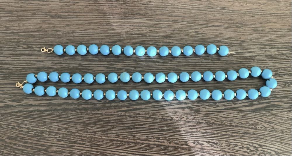 Комплект бусы и браслет из бирюзы с золотом