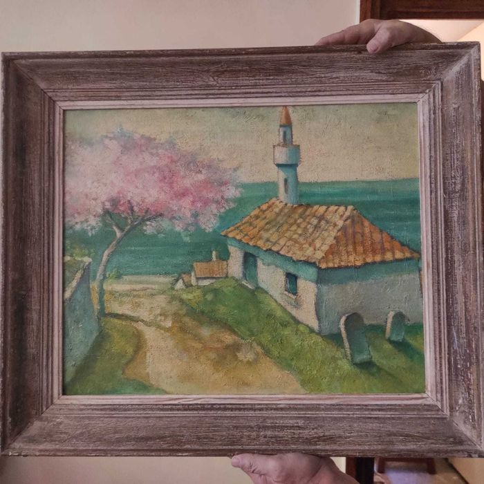 Tablou Vechi Peisaj Casa cu turn la malul marii