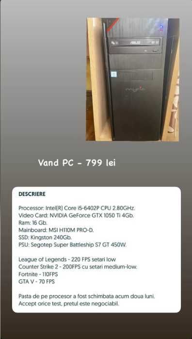 Vand PC pentru școală si light gaming