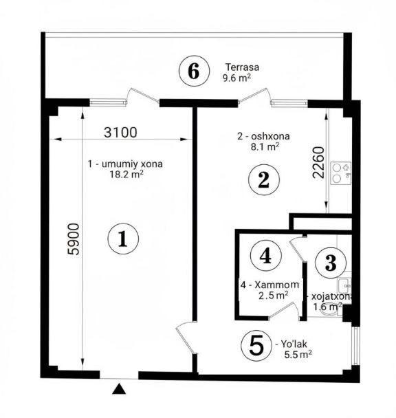Продаётся квартира 1-ком Хонсарой ЖК Orzular 6-этаж