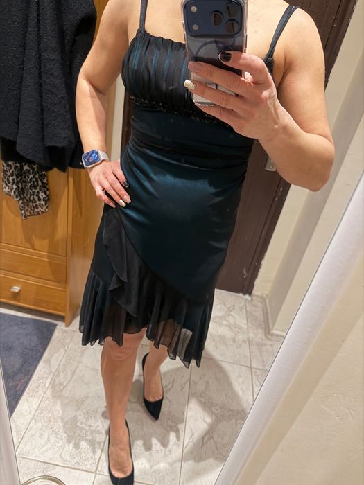 Официална рокля черно - зелена