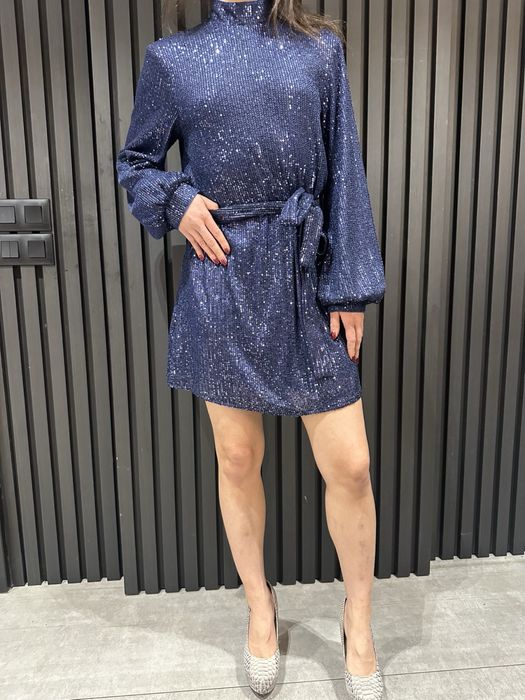 Блестяща парти рокля с пайети – Тъмносиня