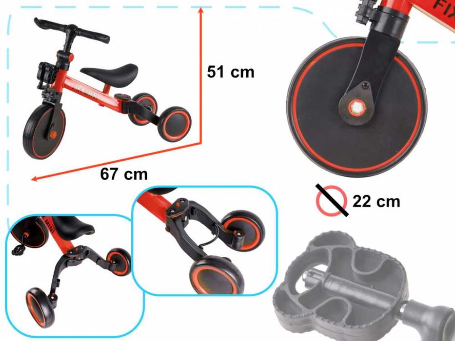 Tricicleta copii Ikonka Trike Fix Red cu pedale, 3 in 1 pana la 30kg