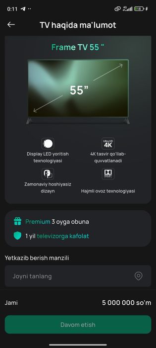 Tv smart 55 4k frame tv