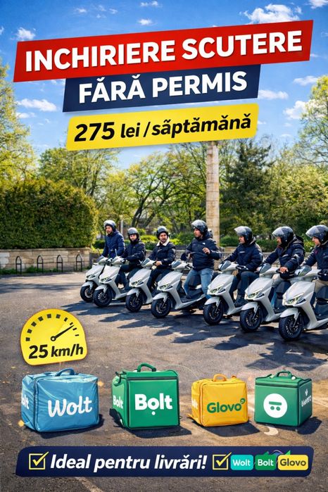 Scuter Scooter închiriat NO DRIVING LICENCE FARA PERMIS wolt glovo