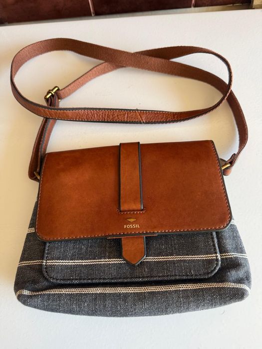 FOSSIL geanta / gentuta din piele in combinatie cu bumbac