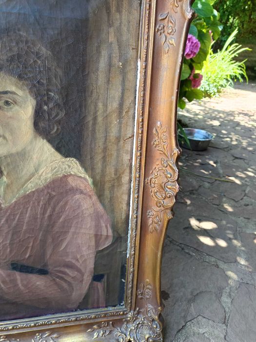 Старинна немска картина „Дамски портрет“ – масло на платно с масивна рамка (около 1920 г.)