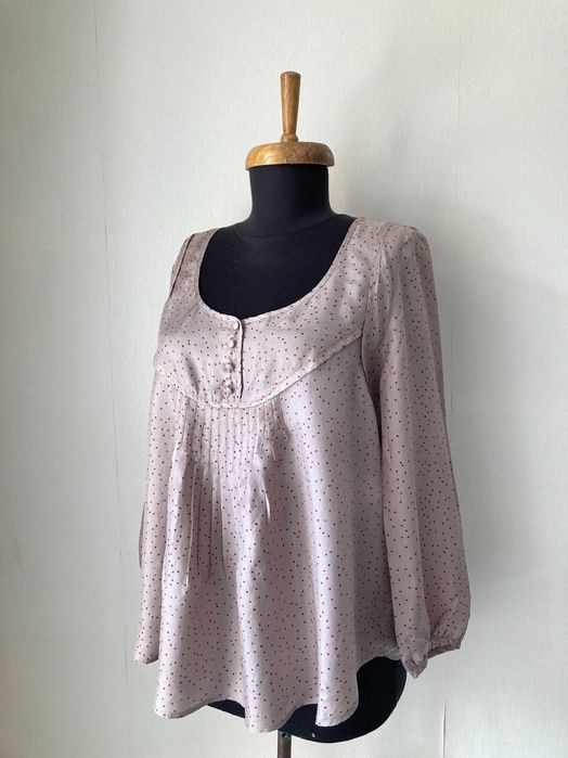 Rutzou женска копринена коприна блуза с дълъг ръкав блузка топ 38