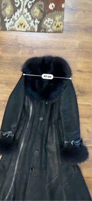 Cojoc lung de piele de miel cu blana de vulpe, negru