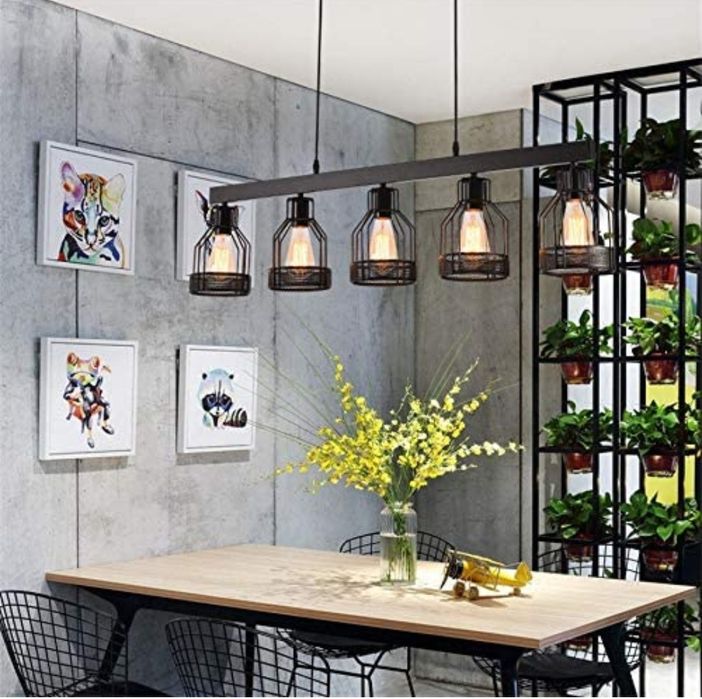 Висящ винтидж черен метален полилей 115 см. пет фасунги Е27