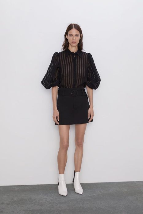 ZARA черна риза с буфан ръкав