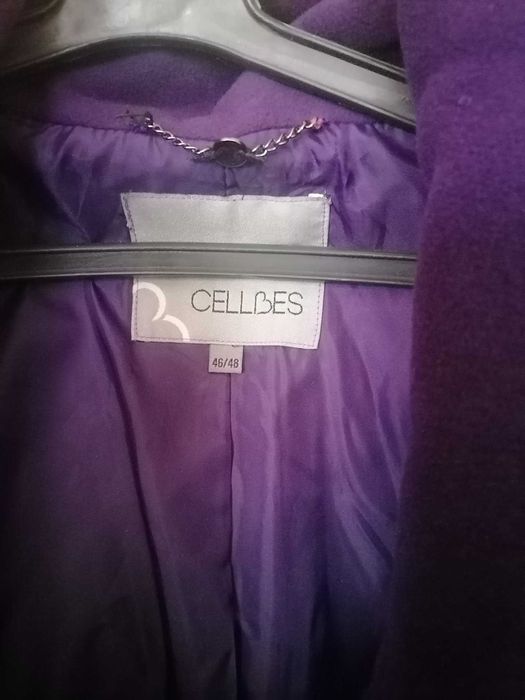 Дамско вталено, елегантно, лилаво, палто, средна дължина