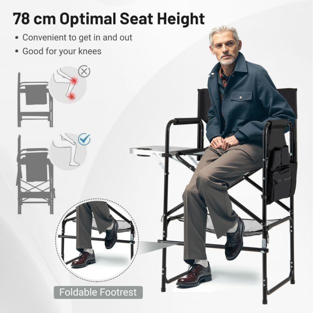 Сгъваем режисьорски стол със сгъваема странична масичка COSTWAY