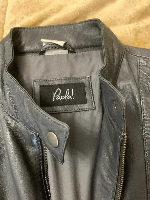 Geaca biker, Paola, din piele naturala, gri