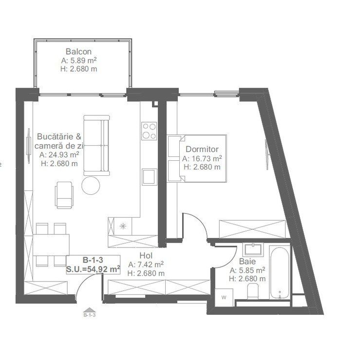 Apartament nou cu 2 camere 56 mp util - de vanzare in Scala Cetatii