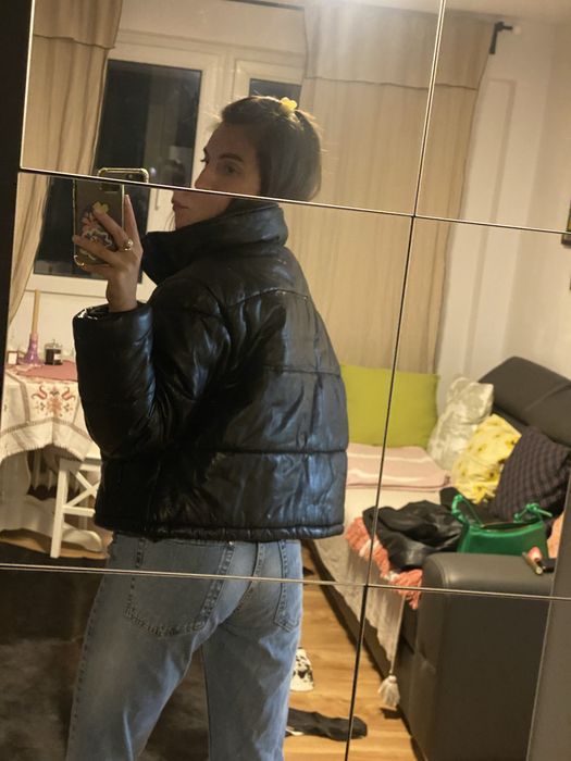 Geaca de piele de iarna gen pufoaica