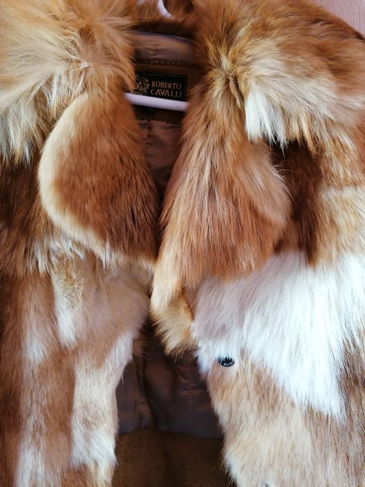 ROBERTO CAVALLI, оригинално палто от естествена кожа и естествен косъм