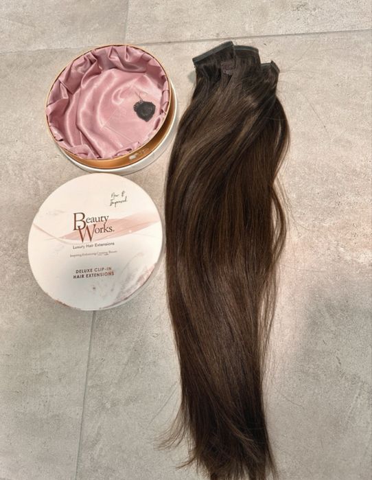 Vând extensii păr natural Beauty Works – 50 cm, șaten închis