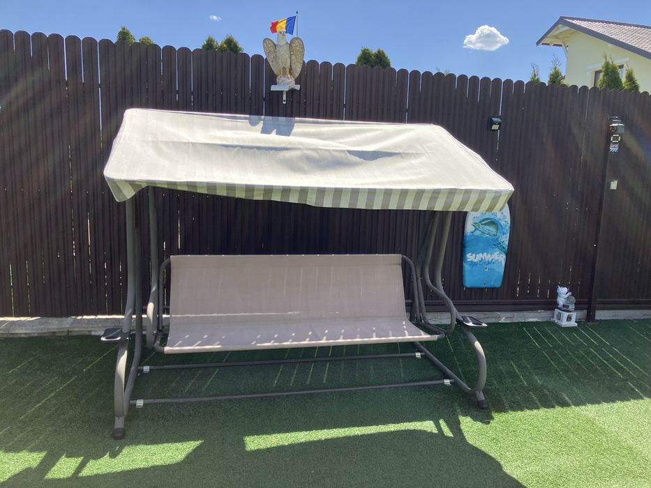 Balansoar gradina 3 locuri maro deschis 200x120x164 cm functie pat max 340 kg Tripoli