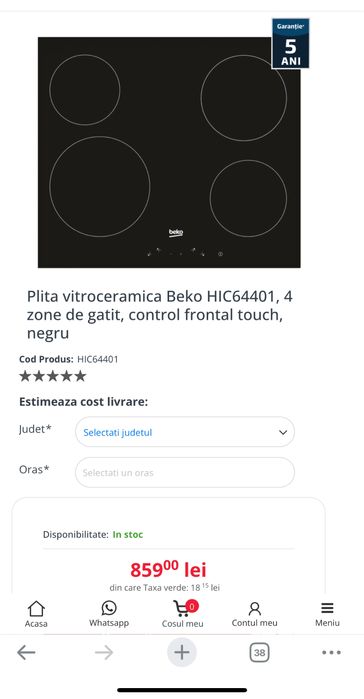 Super ocazie: plita vitroceramica Beko