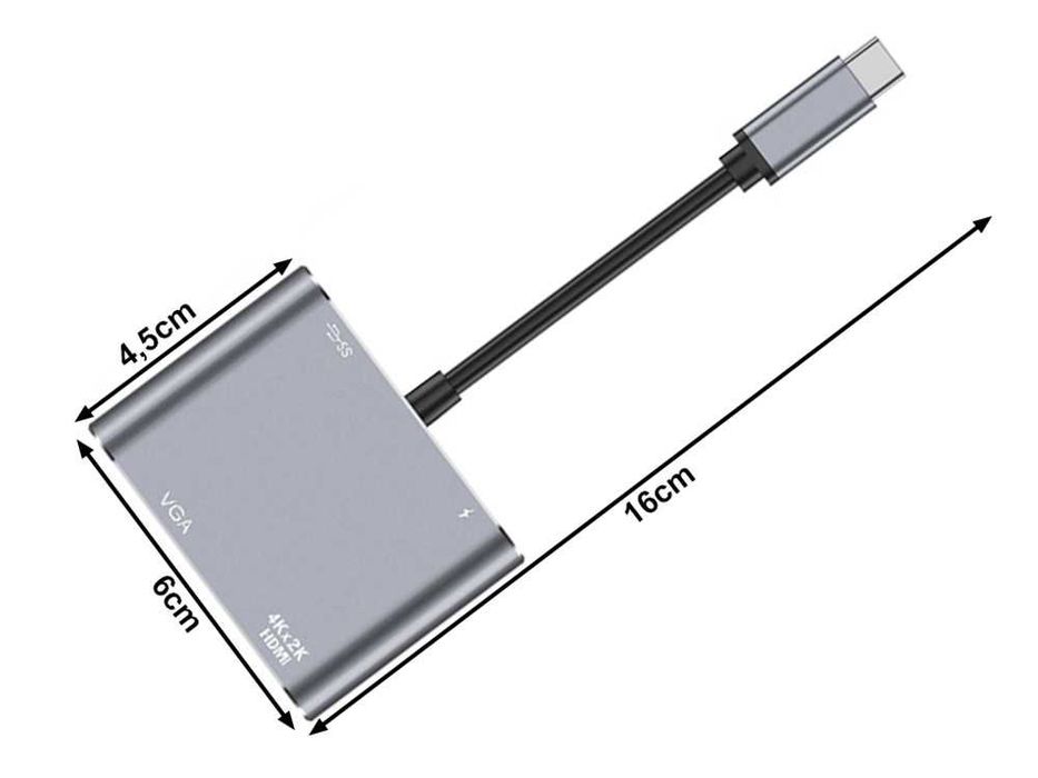 Adaptor Hub USB-C la HDMI / 4k VGA / USB 3.0 / USB-C PD Charging 87W